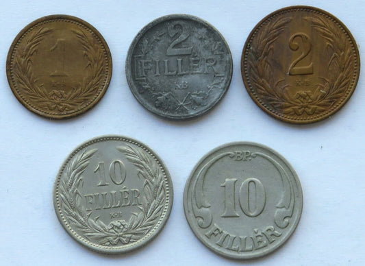 Węgry, monety z lat 1902-1926, zestaw 5 sztuk
